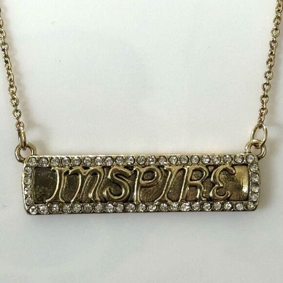 INSPIRE Bar Charm Sign With Rhinestones Pendant Necklace - Picture 3 of 11